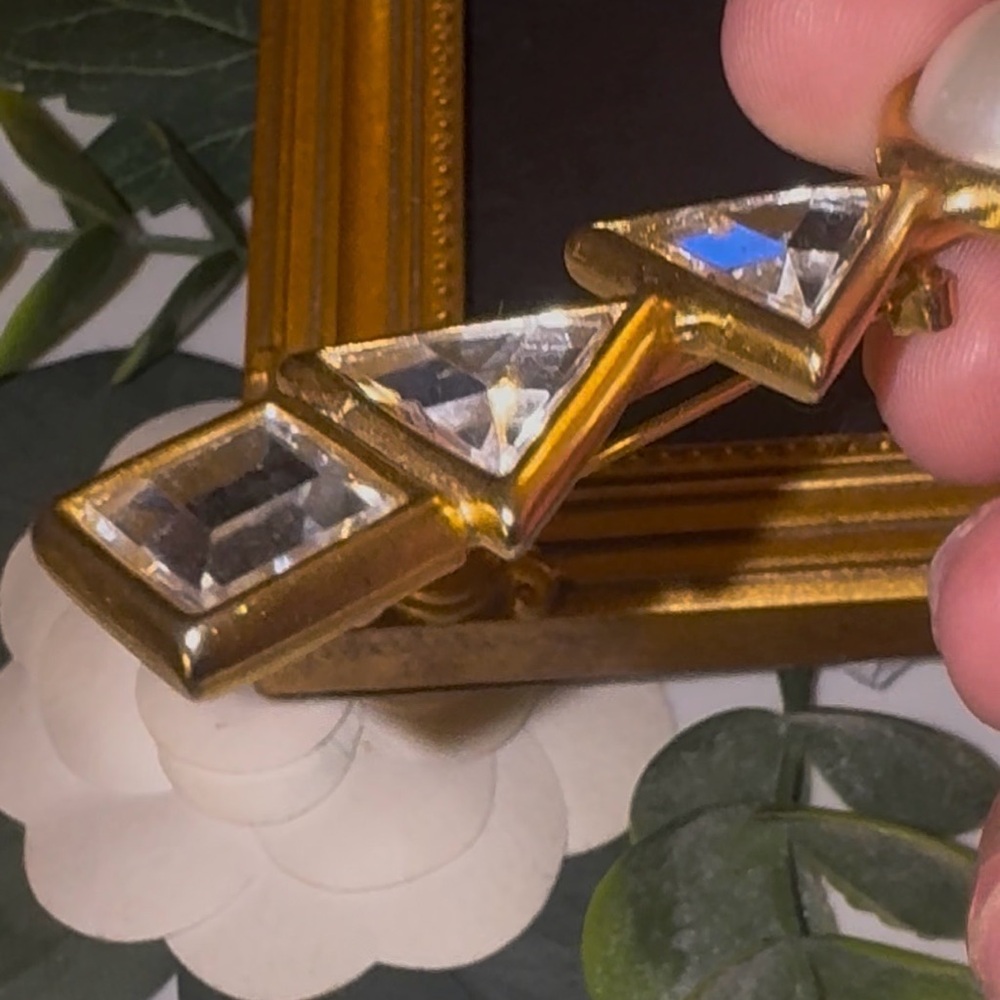 VTG Gold Pearl Crystal Geometric Brooch - Picture 6 of 11